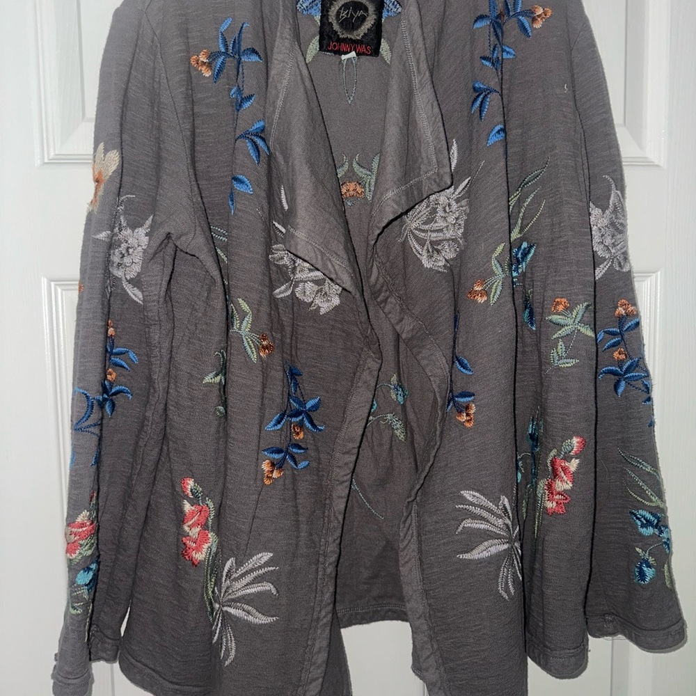 Johnny Was Multicolor Embroidered Cardigan